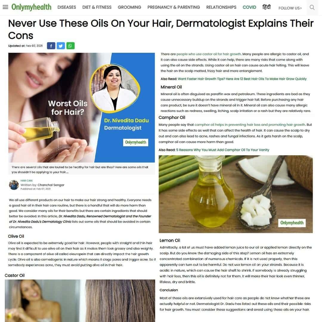 Never use these oils on your hair, dermatologist explains their cons